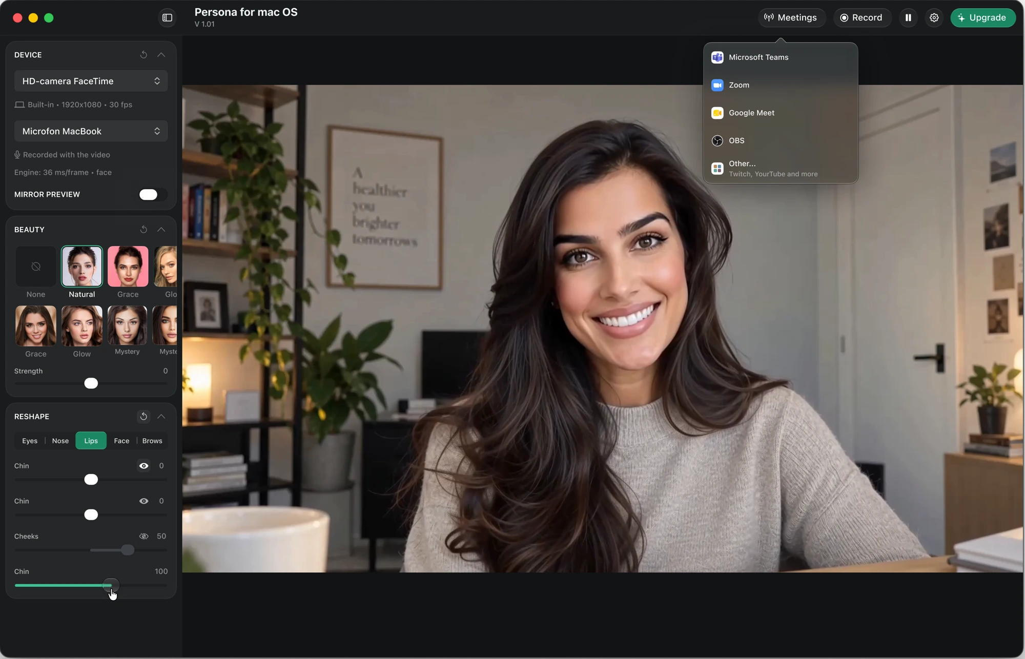 Persona camera interface